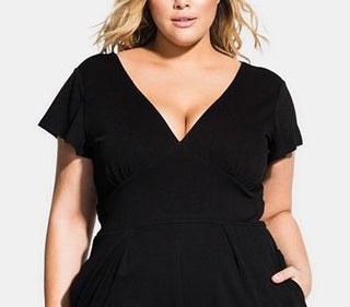 City Chic Women's V Deep Playsuit Black Size X-Small