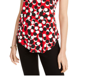 Alfani Women's Printed Round Hem T-Shirt Red Size Petite Medium