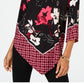 Alfani Women's Patched Border V Hem Top Black Size -Petite M