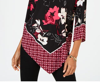 Alfani Women's Patched Border V Hem Top Black Size -Petite M