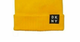 DKNY Men's Acrylic Fitted Logo Accent Winter Beanie Hat Cap Yellow Size Regular