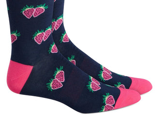 Bar III Men's Strawberries Printed Arch Support Dress Socks Blue Size Regular