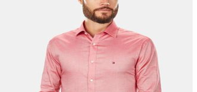 Tommy Hilfiger Men's Slim Fit Stretch Solid Dress Shirt Red Size 15.5X32-33