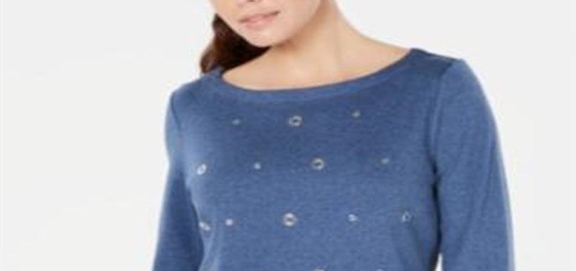 Karen Scott Women's Cotton Grommet Top Blue Size Medium