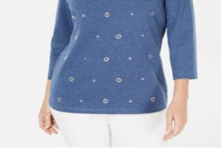 Karen Scott Women's Cotton Grommet Top Blue Size Medium