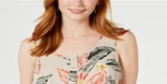 Style & Co Women's Printed Sleeveless High Low Swing Top Brown Floral Size Petite S