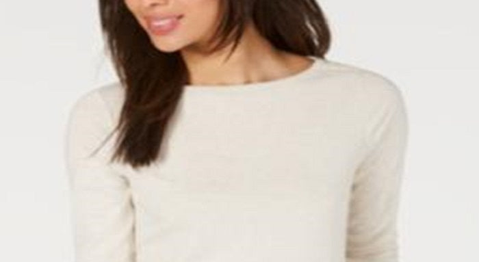 Charter Club Women's Pima Cotton Button Shoulder Top Oat Size Petite S/M