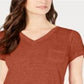 Style & Co Women's Burnout V Neck T-Shirt Cider Orange Size Petite L