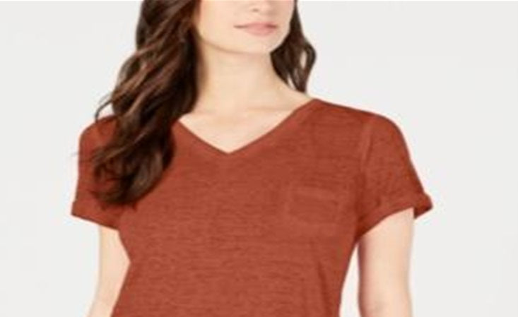 Style & Co Women's Burnout V Neck T-Shirt Cider Orange Size Petite L