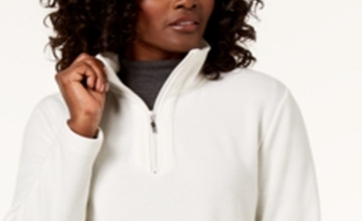 Karen Scott Women's Zip Neck Top White Size Petite Small