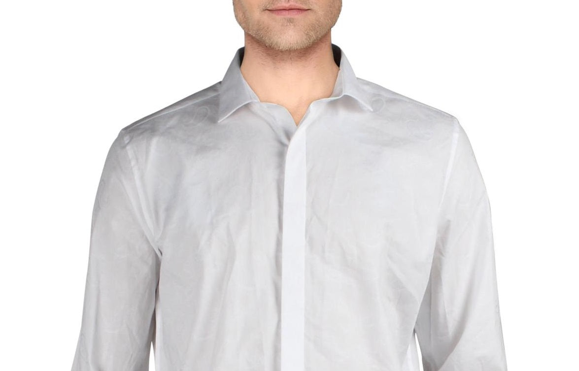 Bar III Men's Cotton Paisley Button Down Shirt White Size XL