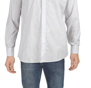 Bar III Men's Cotton Paisley Button Down Shirt White Size XL