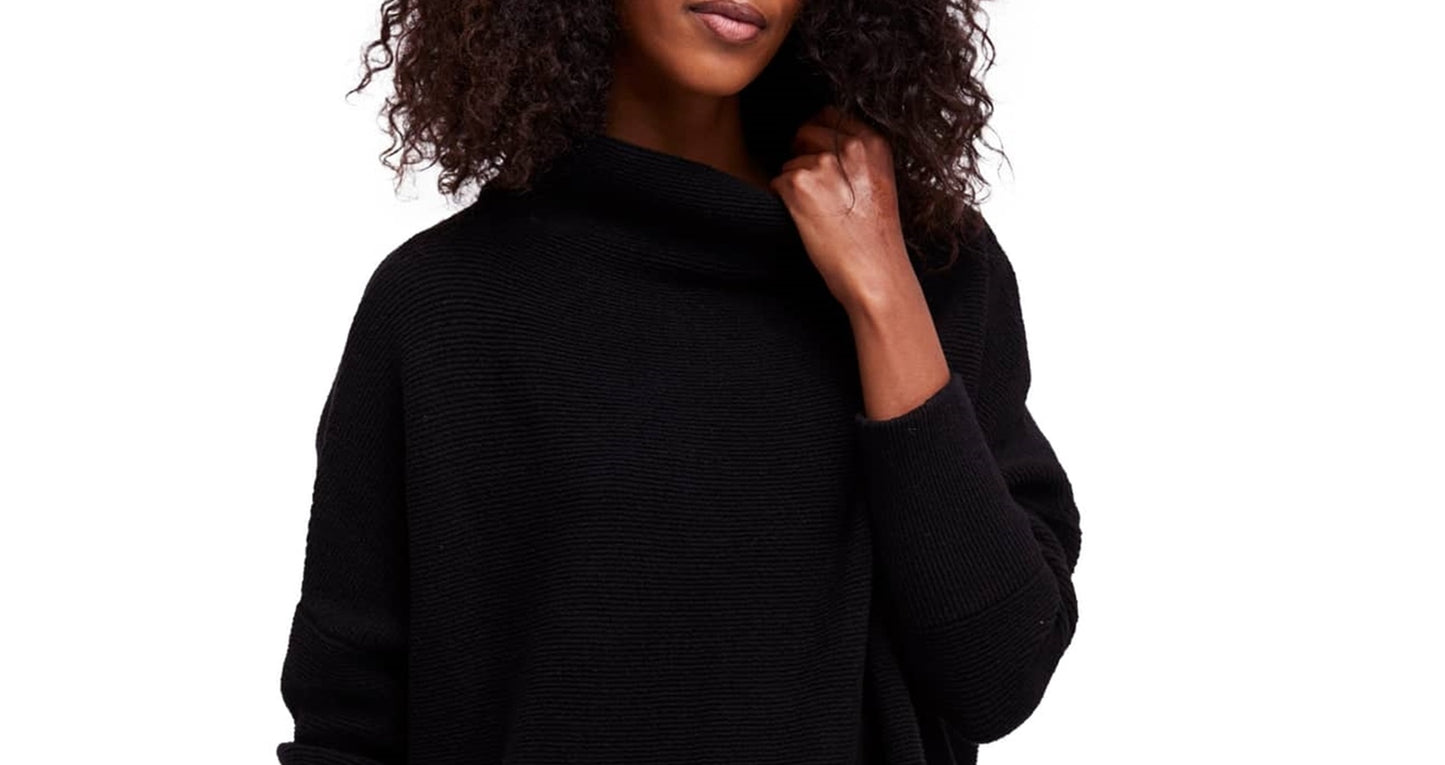 Free People Women's Ottoman Ribbed Tunic Sweater Black Size Small