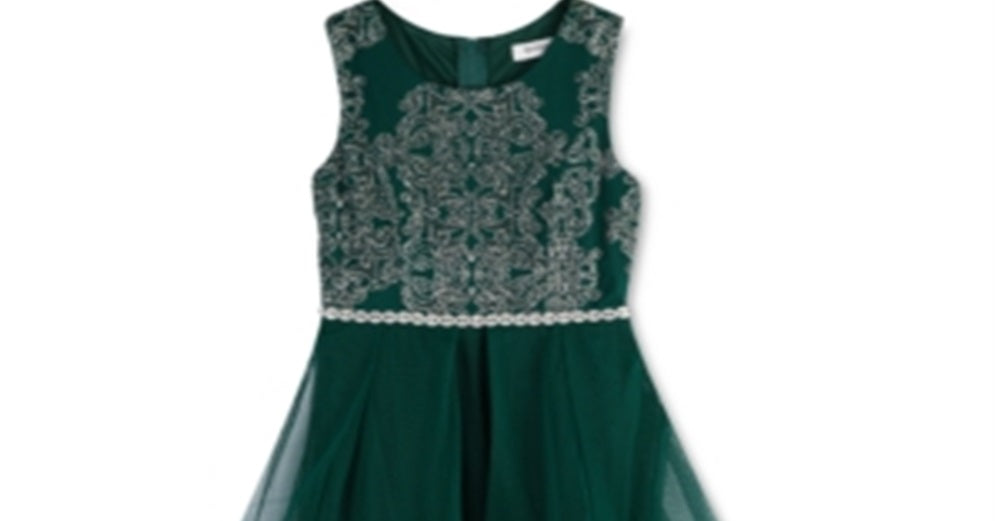 Speechless Big Girl's Beaded Crinoline Trim Dress Green Size 12