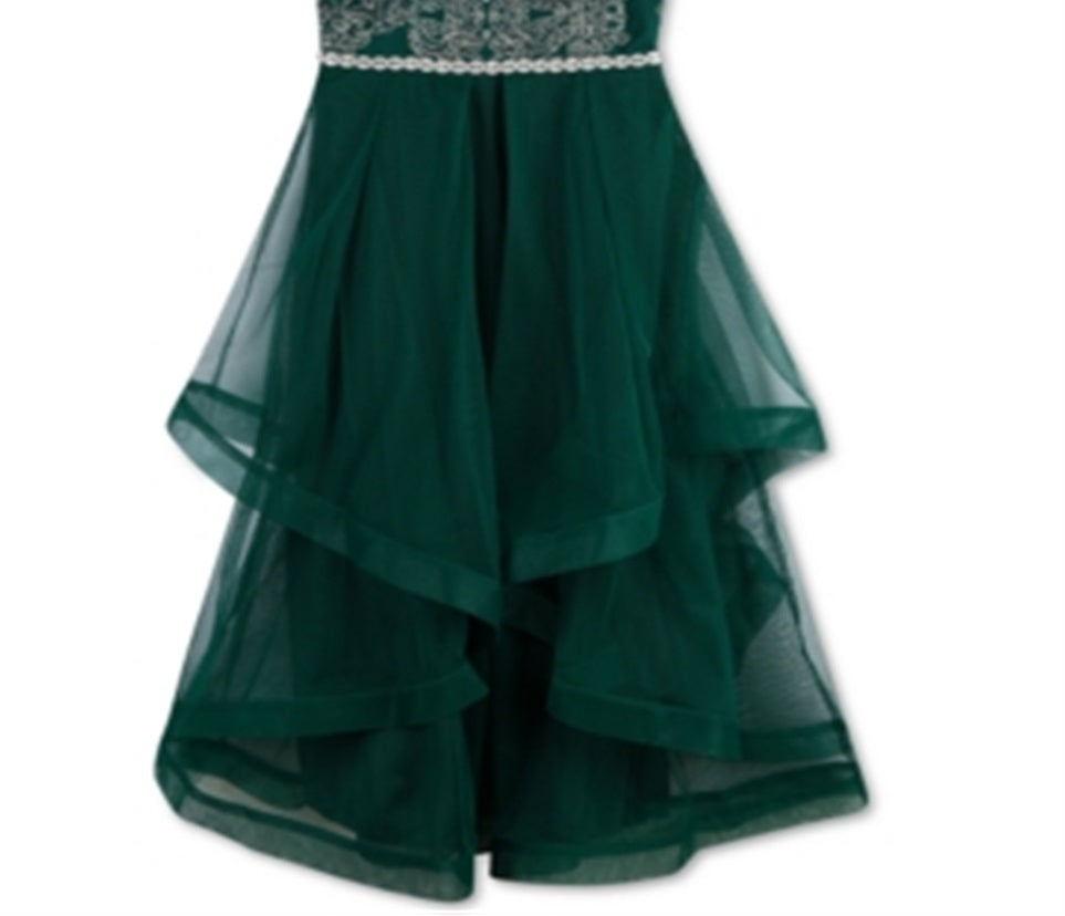 Speechless Big Girl's Beaded Crinoline Trim Dress Green Size 12