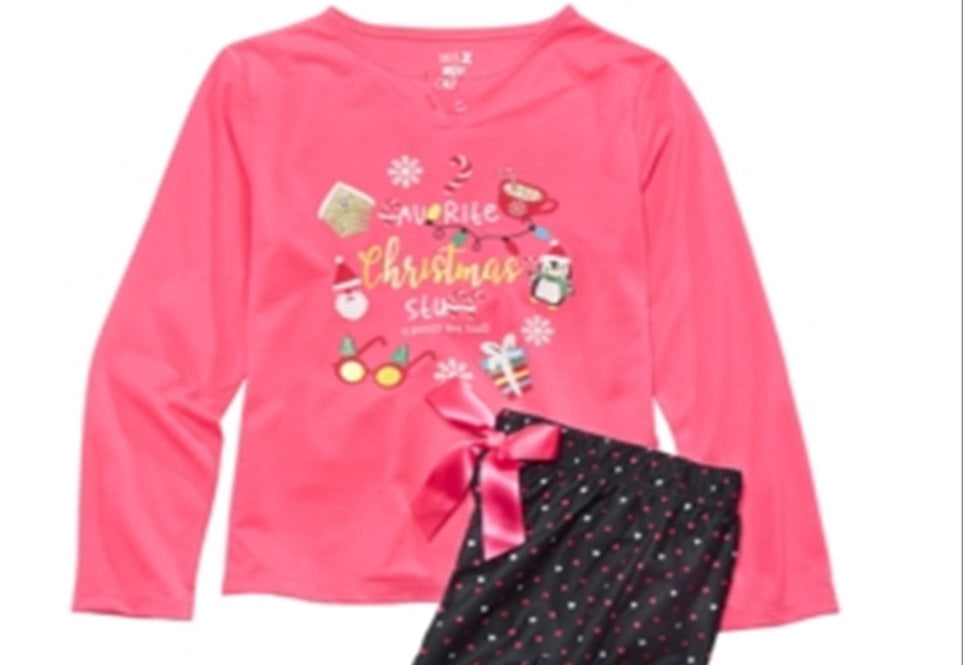 Max & Olivia Big Girl's 2 Pc Holiday Stuff Pajama Set Pink Size Large