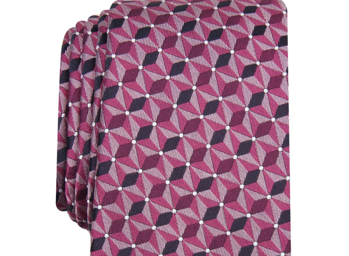 Alfani Men's Reynolds Geometric Skinny Silk Neck Tie Pink Size Regular