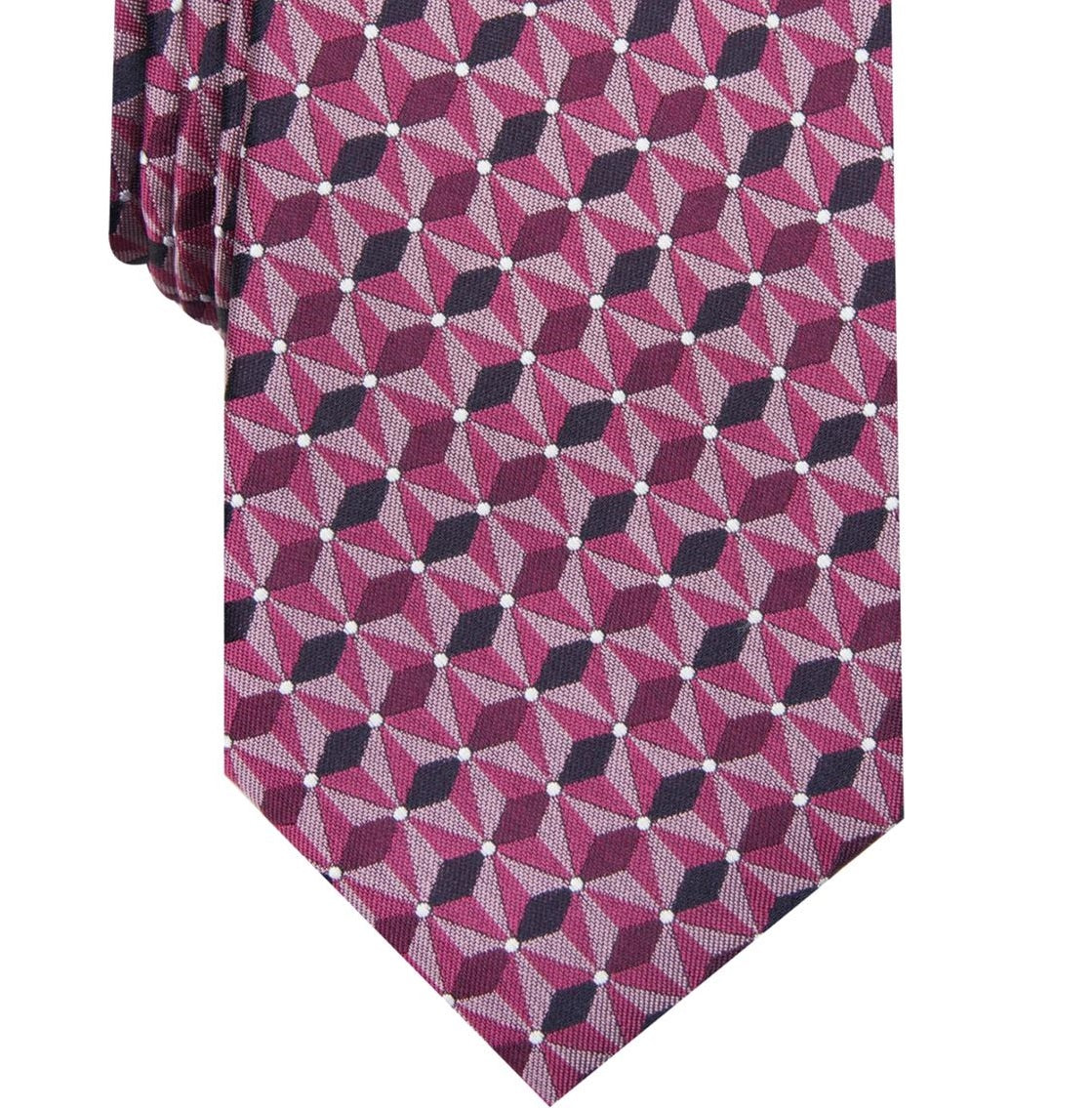 Alfani Men's Reynolds Geometric Skinny Silk Neck Tie Pink Size Regular