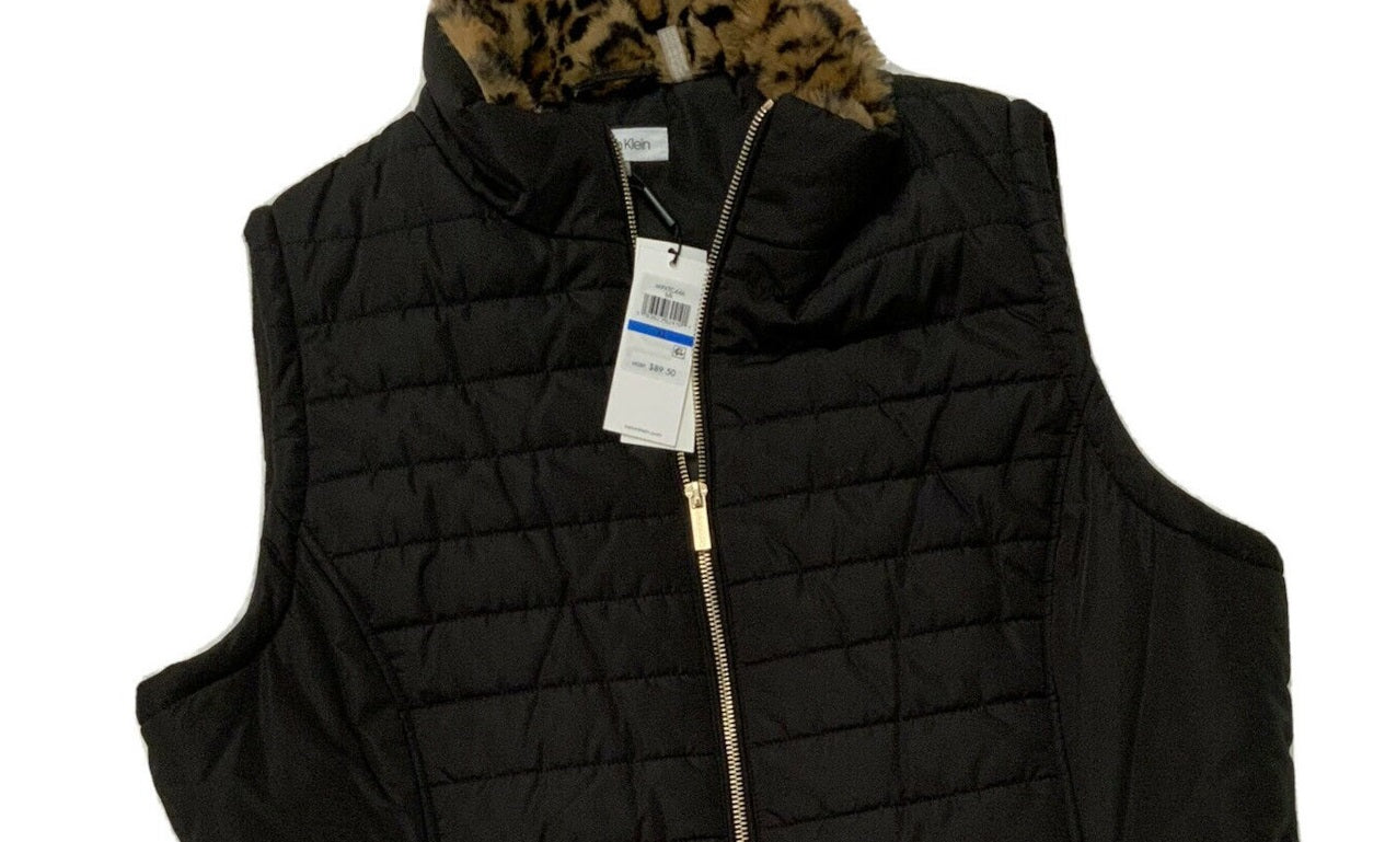 Calvin Klein Women's Fur Collar Vest Black Size M