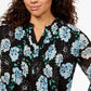 Charter Club Women's Printed Pintucked Top Black Size Large