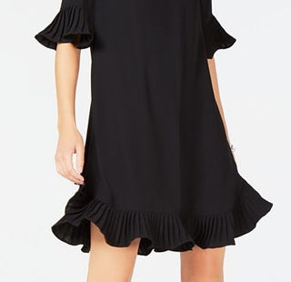 Alfani Women's Pleated Trim Flounce Dress Black Size 10Petite