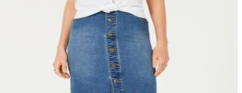 Style & Co Women's Button Front Denim Skirt Blue Size 14
