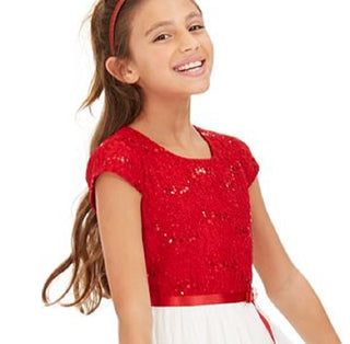 Rare Editions Big Girl's Glitter Lace High Low Dress Red Size 7