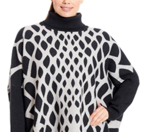 Joseph A Women's Plus Abstract Turtleneck Poncho Gray Size 2X