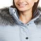 Maralyn & Me Junior's Faux Fur Trim Hooded Puffer Coat Blue Size X-Small