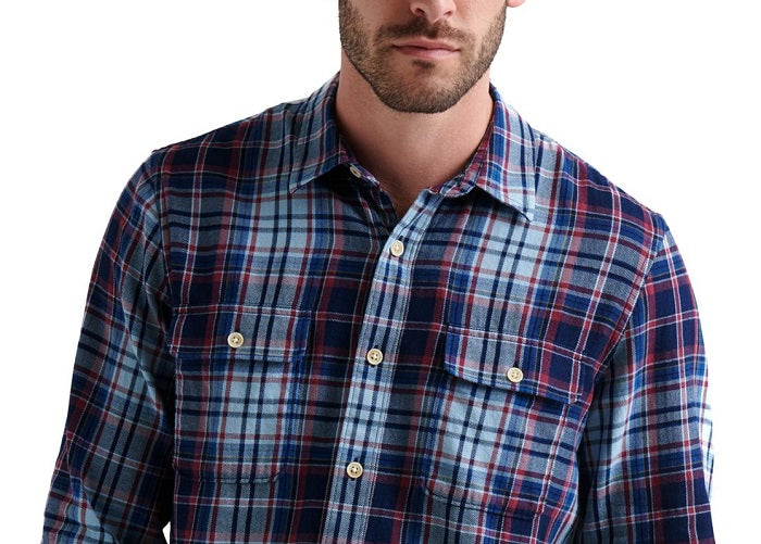 Lucky Brand Men's Plaid Classic Fit Button Down Shirt Navy Size M