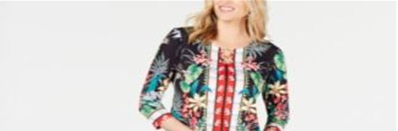 JM Collection Women's Printed Ring Tunic Black Size Small