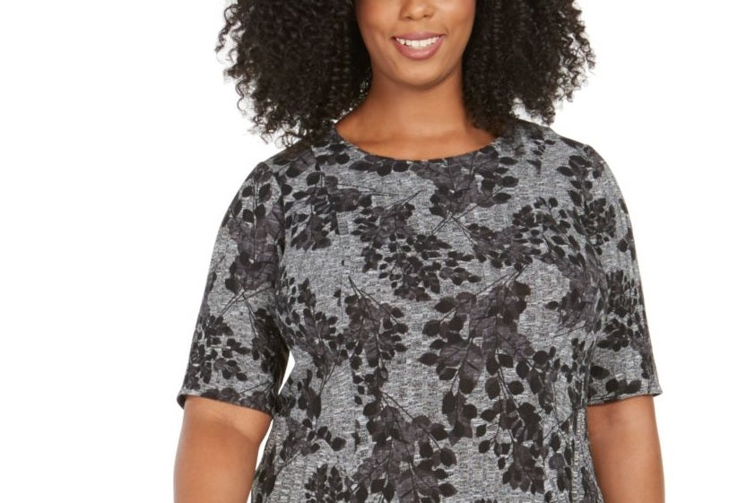 Robbie Bee Women's Plus Floral Crochet Trim with Short Sleeve a Line Dress Gray Size 2X