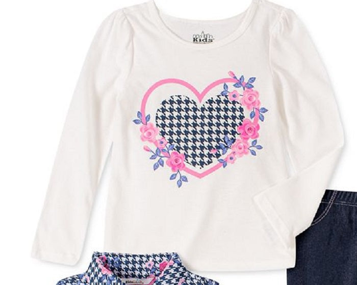 Kids Headquarters Little Girl's 3 Pc Houndstooth Vest T-Shirt & Denim Leggings Set Blue Size 6X