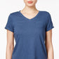Style & Co Women's V Neck Pocket T-Shirt Blue Size M