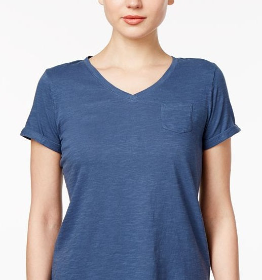 Style & Co Women's V Neck Pocket T-Shirt Blue Size M