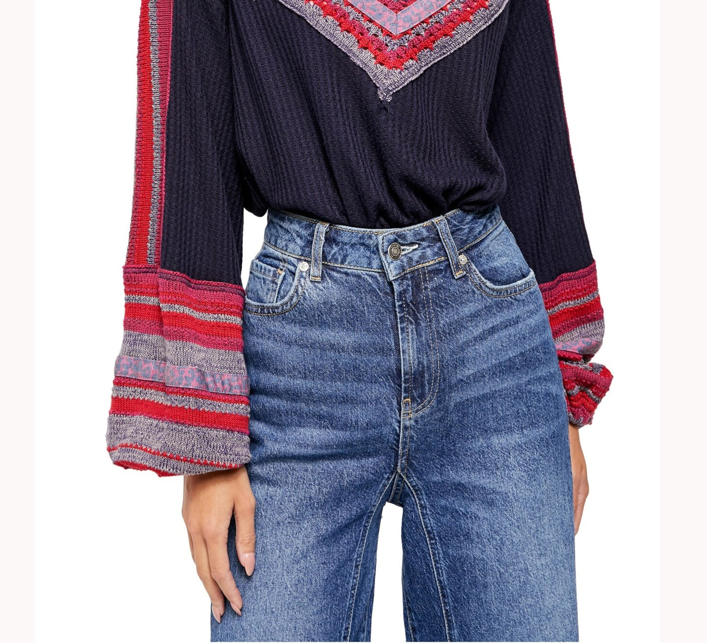 Free People Women's Copenhagen Thermal Sweater Blue Size Medium