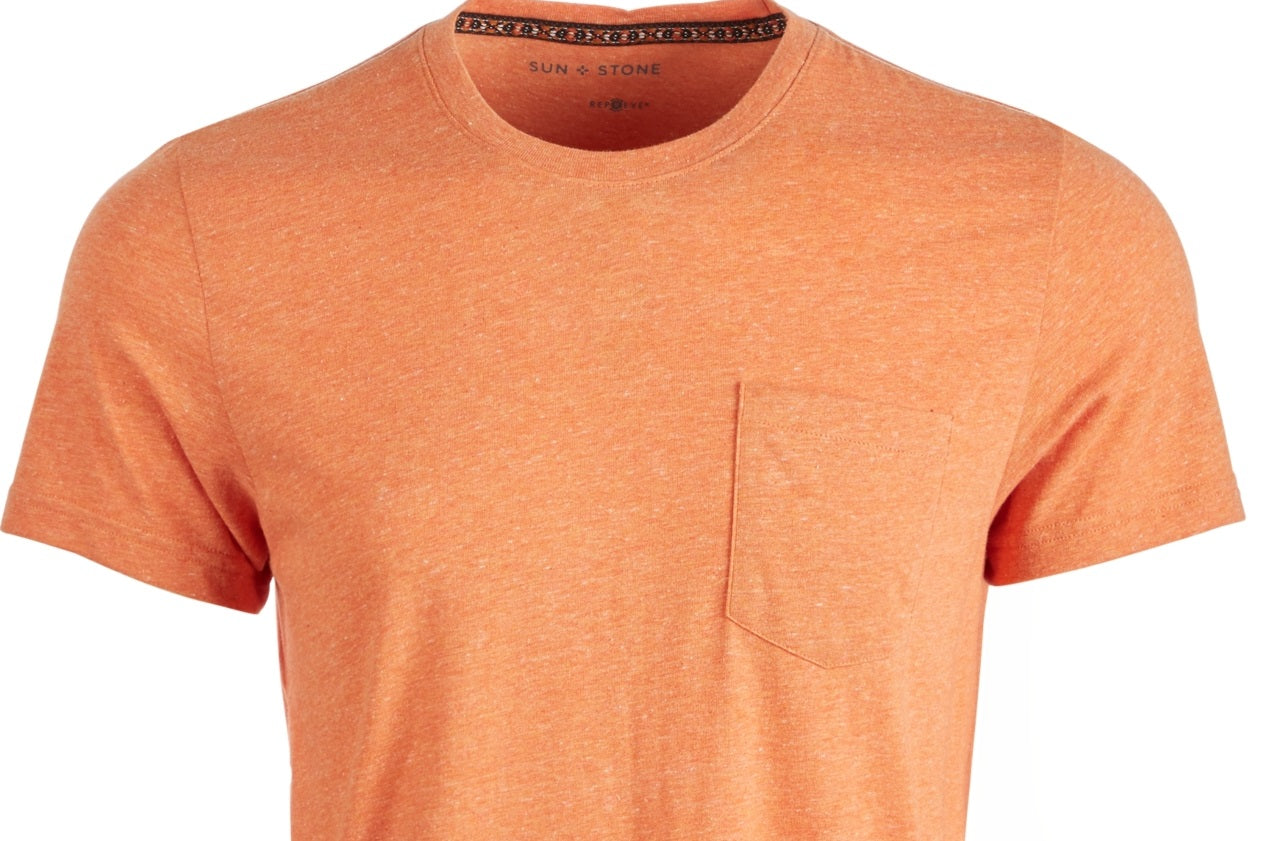Sun + Stone Men's Dakota Pocket short sleeve crewneck T Shirt Orange Size XL