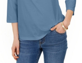 Charter Club Women's Supima Cotton 3/4 Sleeve Polo Shirt Blue Size X-Large