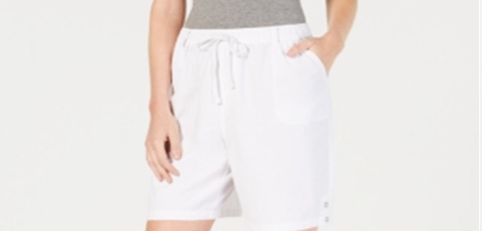 Karen Scott Women's Cotton Drawstring Shorts White Size Medium