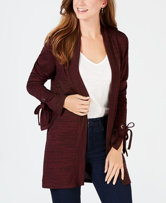 Charter Club Women's Tie Cuff Cardigan Maroon Size Petite Small