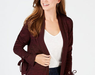 Charter Club Women's Tie Cuff Cardigan Maroon Size Petite Small