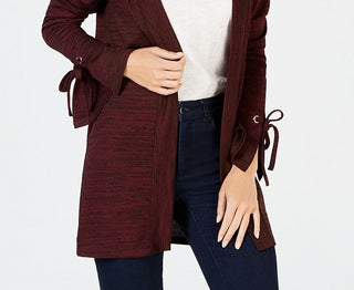 Charter Club Women's Tie Cuff Cardigan Maroon Size Petite Small