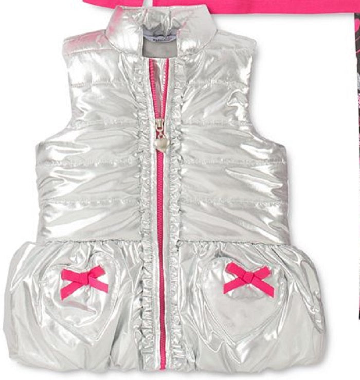 Kids Headquarters Little Girl's 3 Pc Metallic Vest Love Top & Printed Leggings Set Pink Size 6X