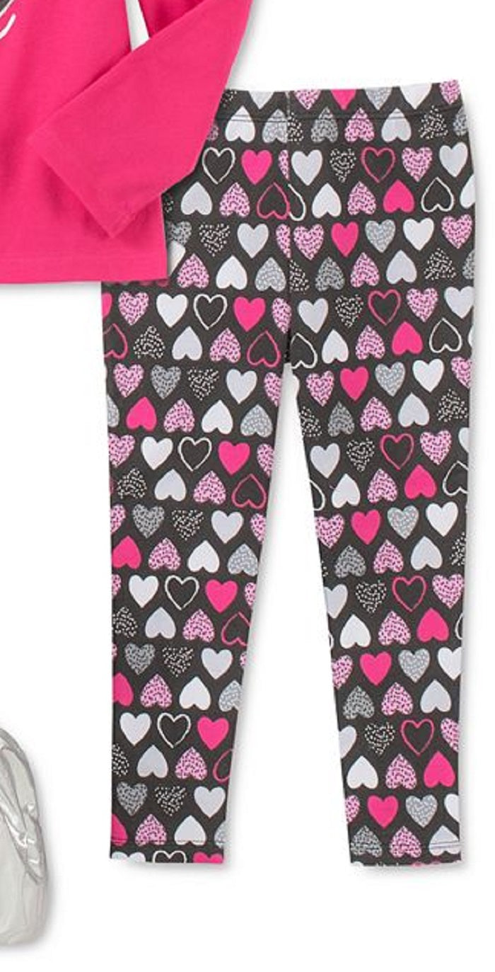 Kids Headquarters Little Girl's 3 Pc Metallic Vest Love Top & Printed Leggings Set Pink Size 6X