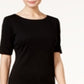 Karen Scott Women's Cotton Elbow Sleeve Dress Black Size -Petite S/M