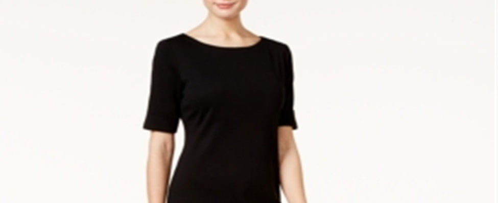 Karen Scott Women's Cotton Elbow Sleeve Dress Black Size -Petite S/M