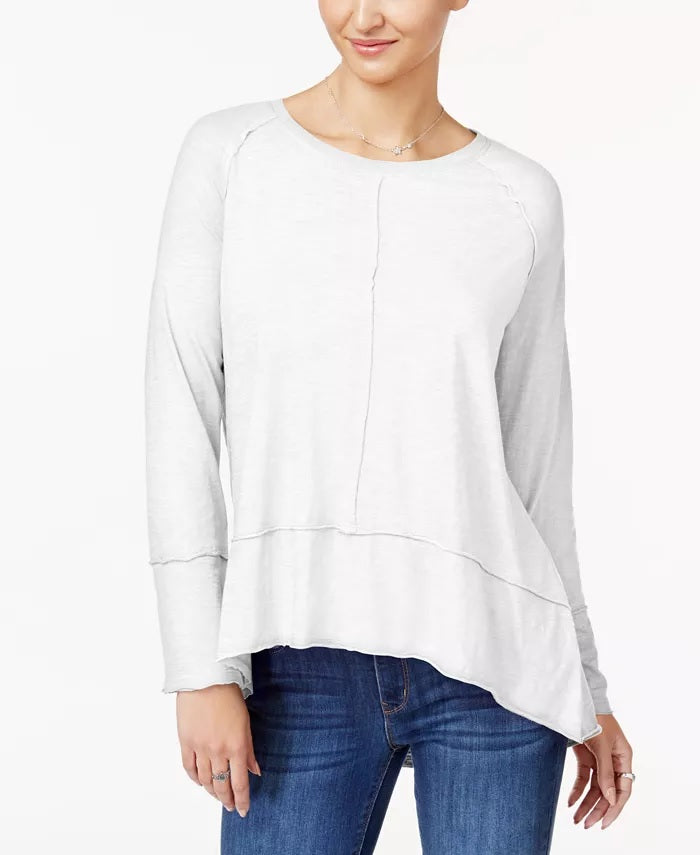 Style & Co Women's Cotton High Low Top Sweater Gray Size Medium