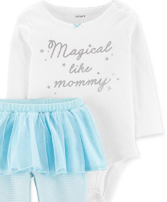Carter's Girl's 'Magical Like Mommy' Bodysuit & Aqua Stripe Tutu Leggings White Size 18MOS