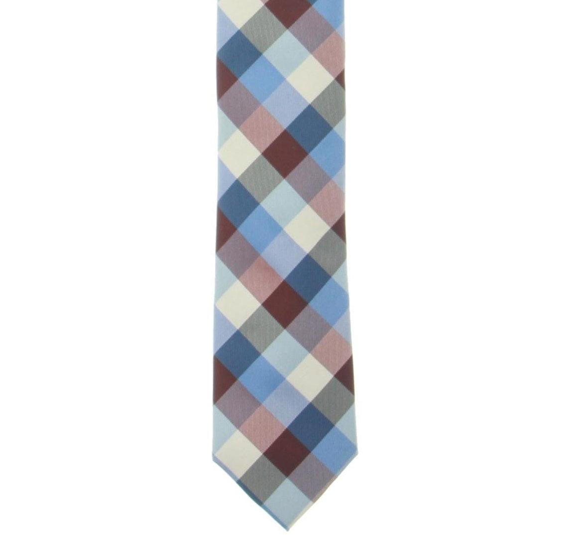 Nautica Men's Plaid Satin Neck Tie Red Size Regular