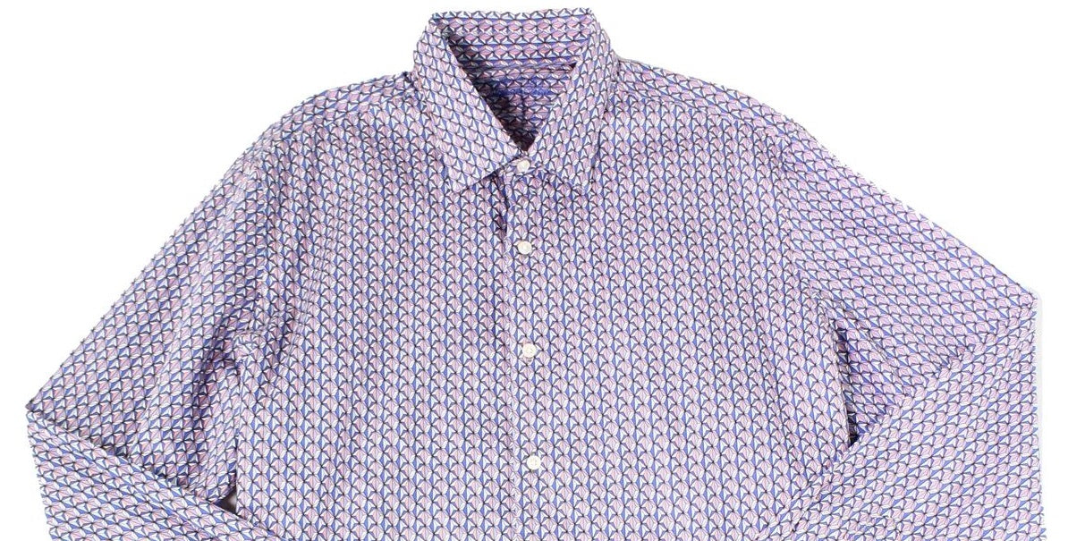 Tasso Elba Men's Geometric Print Dress Shirt Blue Size Small